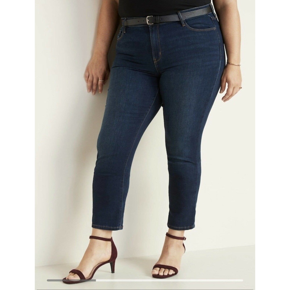 NEW Old Navy Power Slim Straight Mid-Rise Dark Wash Jeans Stretch Plus Size 28